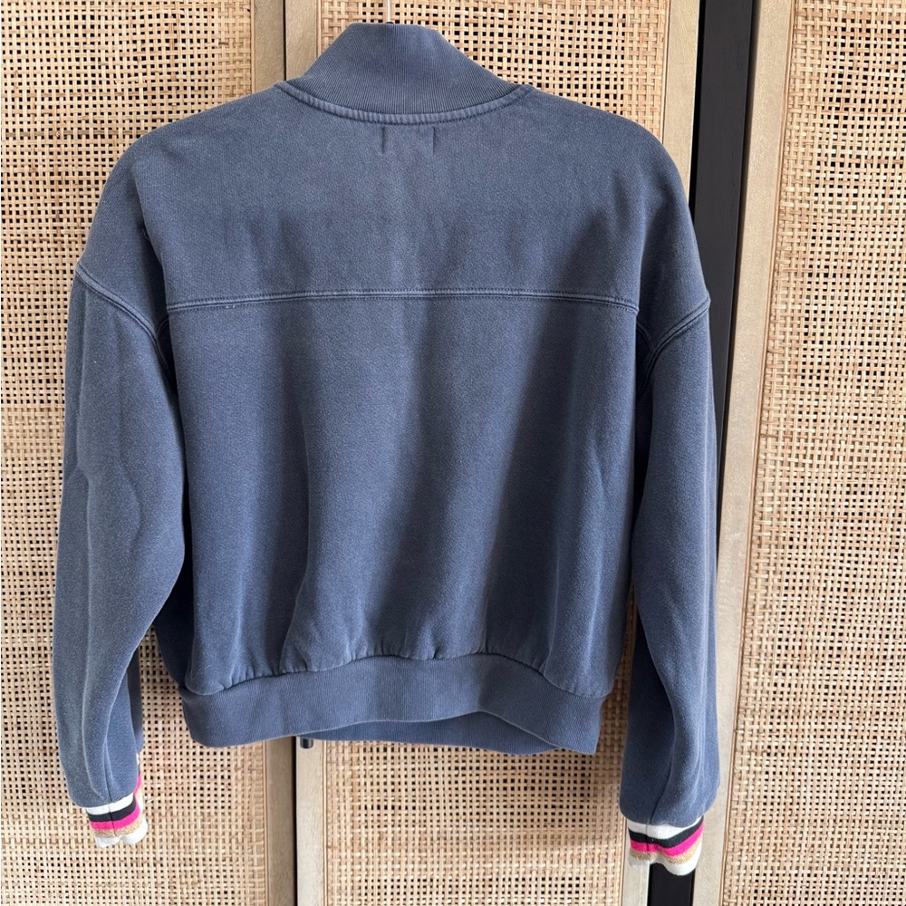 Sundry Navy Half-Zip Pullover Sweatshirt with Striped Cuffs - Picture 4 of 8
